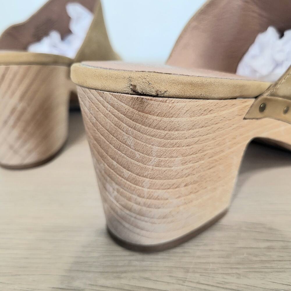 Madewell Ayanna Clog Nubuck Leather Acorn Tan Beige Wooden Heel Studded 9.5 - Picture 5 of 8